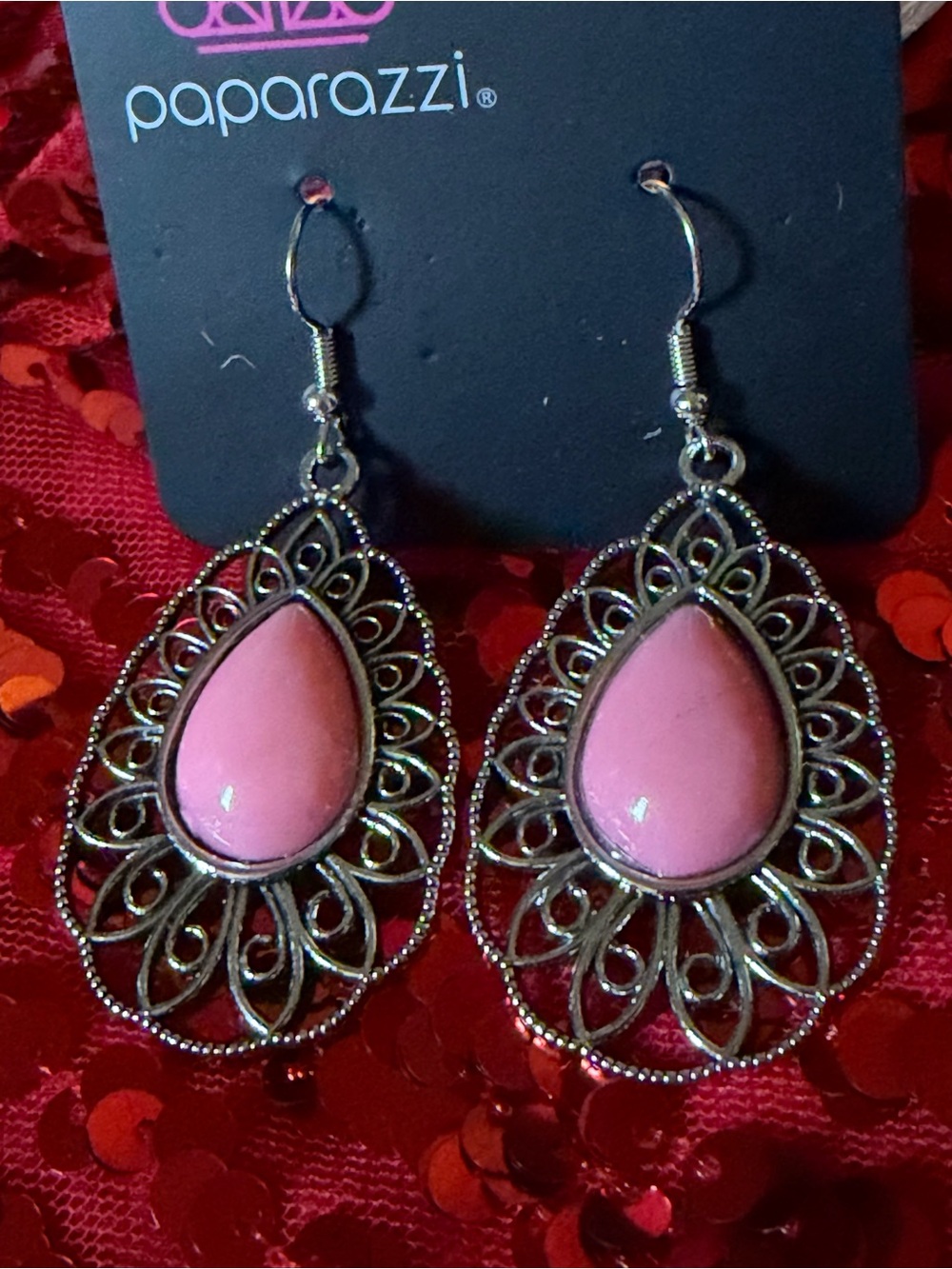 paparazzi Pink Teardrop Filigree Dangle Earrings